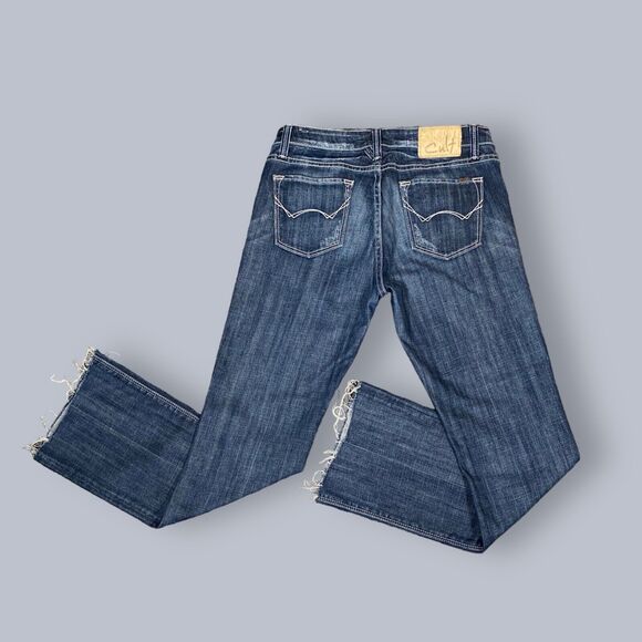 Cult of Individuality Jeans 29 Blue Bootcut Distressed Raw Hem Fray Boho 32x30.5 - Picture 3 of 10